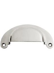 3 1/2 inch Stamped Brass Cup Drawer Pull in Polished Nickel.